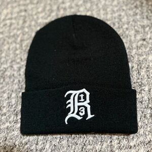 R13 Black Beanie with White Embroidery